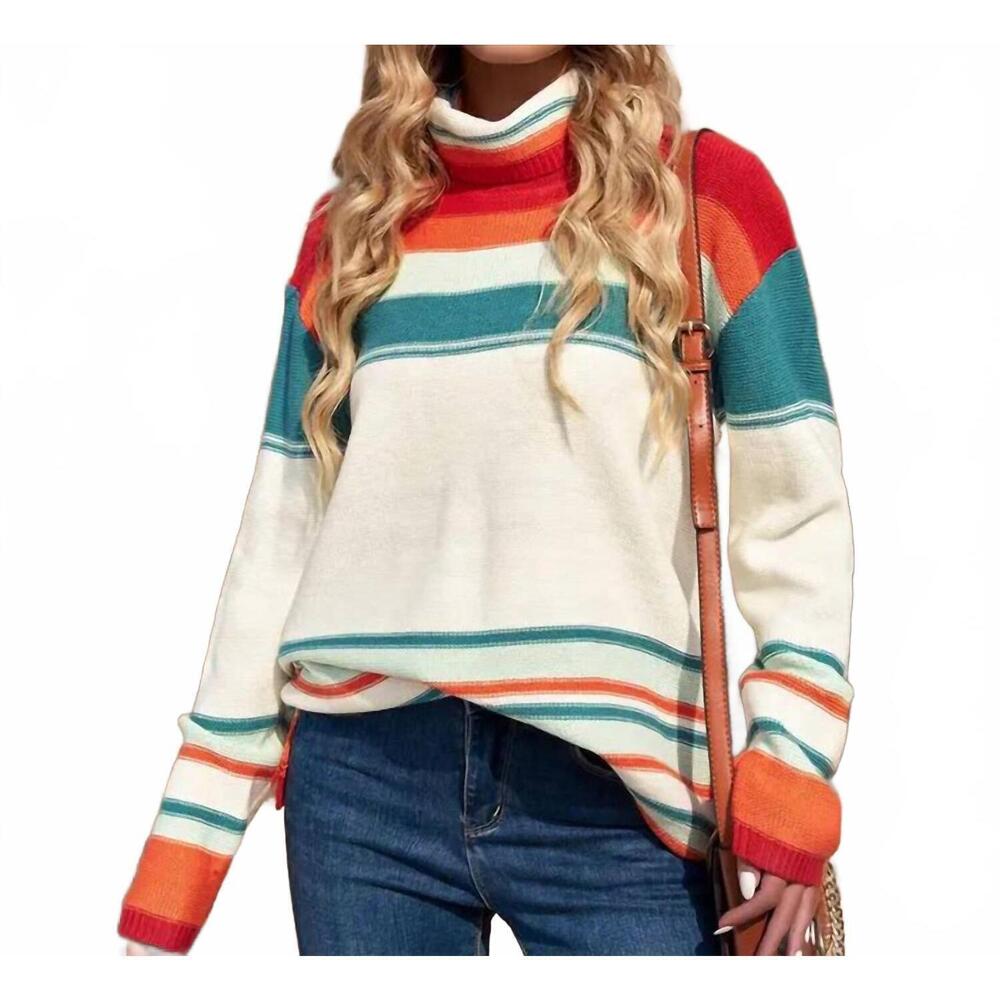 NEW DOUBLJU casual turtleneck sweater in orange